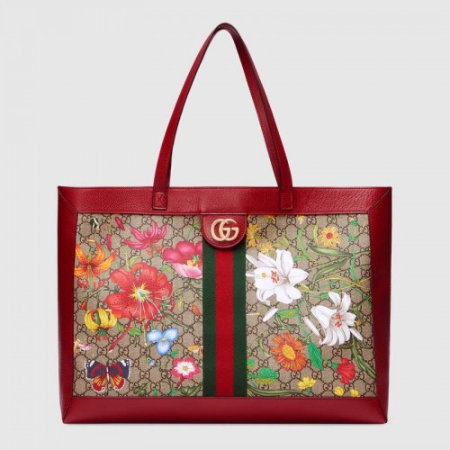 Geantă de cumpărături medie Gucci Ophidia series GG flower 547947 roșie