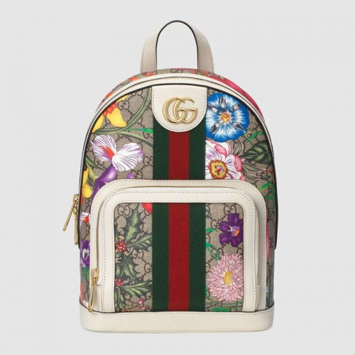 Rucsac mic Gucci Ophidia series cu imprimeu floral GG 547965 alb