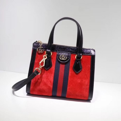 Geantă mică Gucci Ophidia GG 547551 piele întoarsă roșie