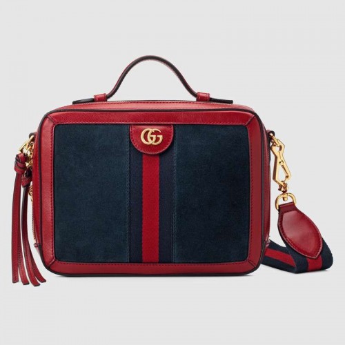 Geantă de umăr mică Gucci Ophidia 550622 piele întoarsă albastră