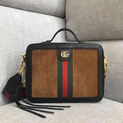 Geantă de umăr mică Gucci Ophidia 550622 piele întoarsă maro