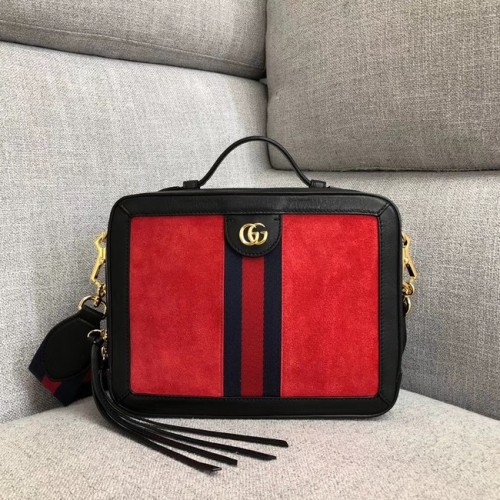 Geantă de umăr mică Gucci Ophidia 550622 piele întoarsă roșie