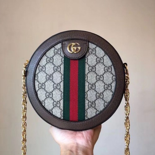 Geantă de umăr rotundă Gucci Original Leather Ophidia mini GG 171288 maro
