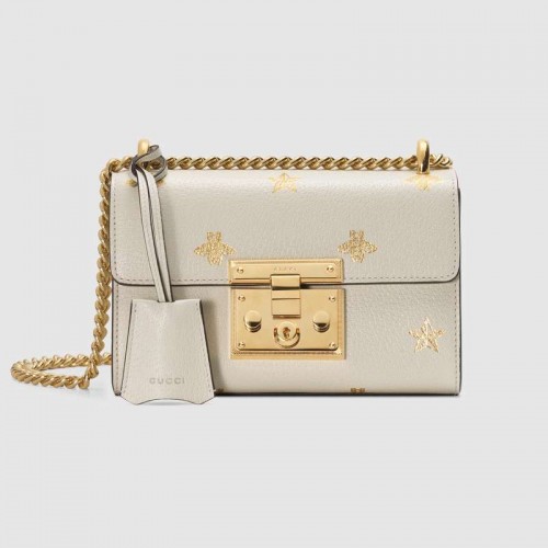 Geantă de umăr mică Gucci Padlock Bee Star 432182 Albă