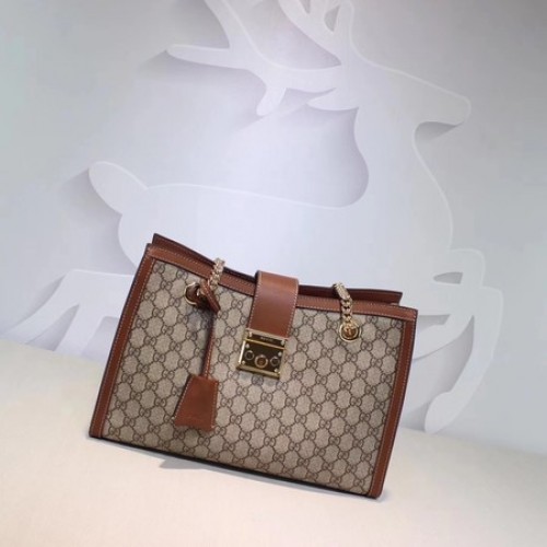 Geantă de umăr Gucci Padlock GG Supreme Canvas 479197 Caisă