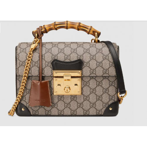 Rucsac de umăr mic Gucci Padlock GG din bambus 603221 negru și maro