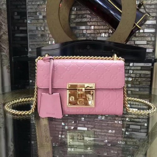 Geantă de umăr mini Gucci Padlock Gucci Signature 409487 Roz