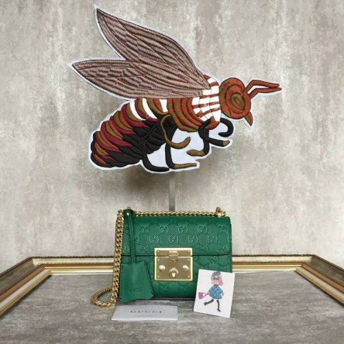 Geantă de umăr mini Gucci Padlock Gucci Signature 409487A Verde