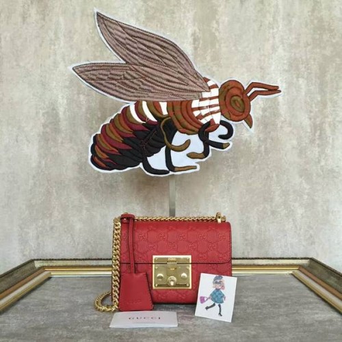 Geantă de umăr mini Gucci Padlock Gucci Signature 409487A Roșie