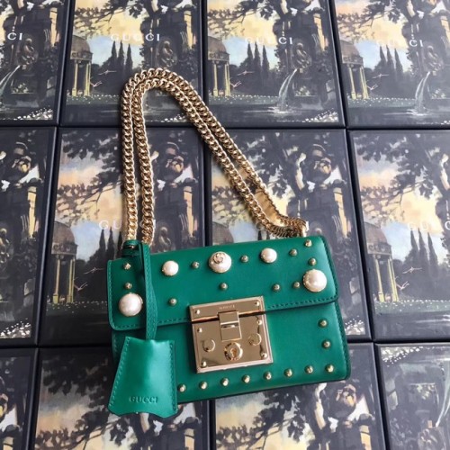 Geantă de umăr Gucci Padlock mică GG Pearl 409487 verde