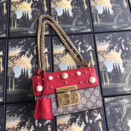 Geantă de umăr Gucci Padlock mică GG Pearl A409487 roșie