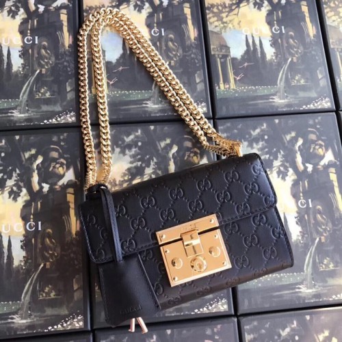 Geantă de umăr mică Gucci Padlock GG 409487 neagră