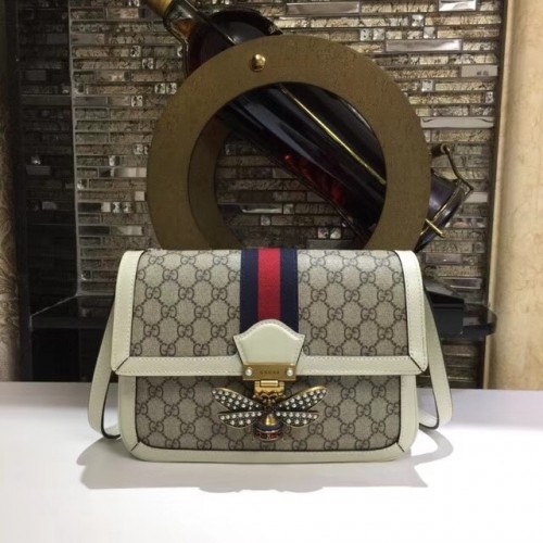 Geantă de umăr medie Gucci Queen Margaret GG Supreme 524356 Albă