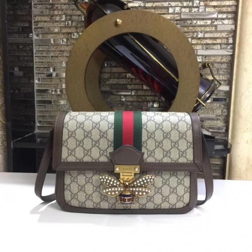 Geantă de umăr medie Gucci Queen Margaret GG Supreme 524356 maro