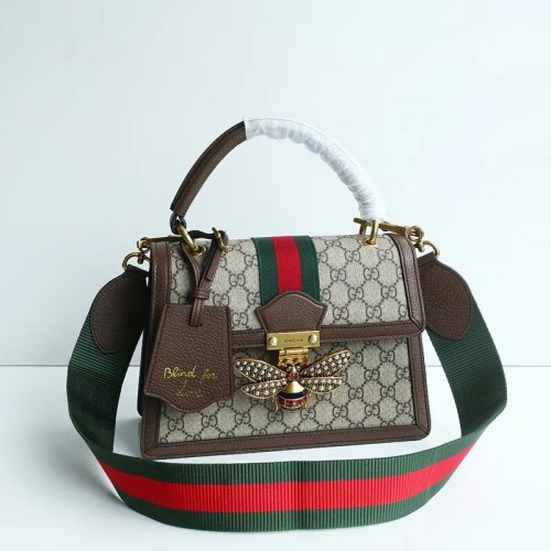 Geantă mică Gucci Queen Margaret GG cu mâner superior 476541 maro