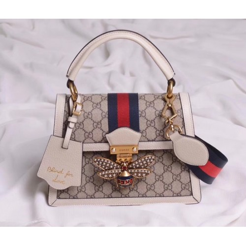 Geantă mică Gucci Queen Margaret GG cu mâner superior 476541 albă