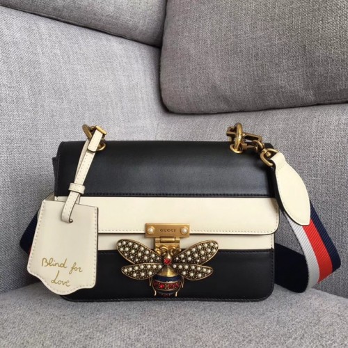 Geantă de umăr mică Gucci Queen Margaret 476542 alb-negru