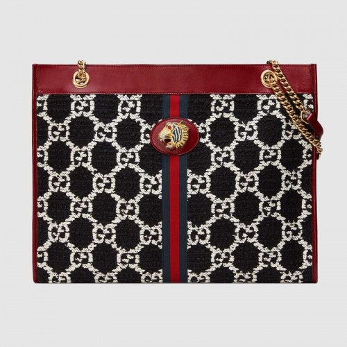 Geantă mare de cumpărături Gucci Rajah GG tweed 537219 neagră