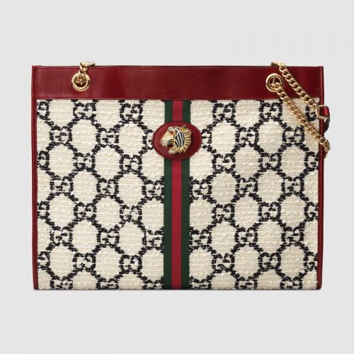 Geantă mare de cumpărături Gucci Rajah GG tweed 537219 albă
