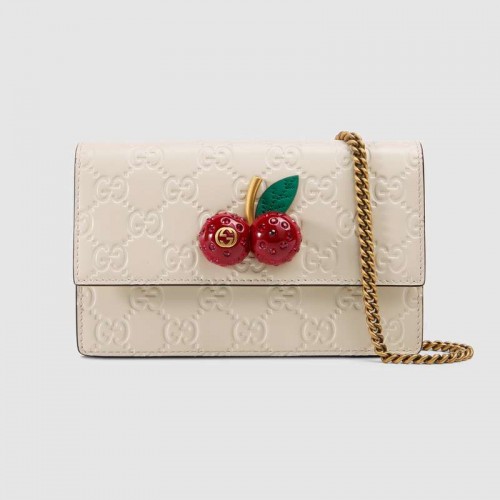 Geantă mini Gucci Signature cu cireșe 481291 Albă