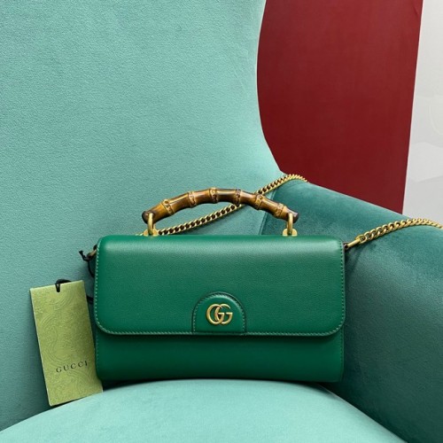 Geantă mică cu mâner superior Gucci cu bambus 675794 verde