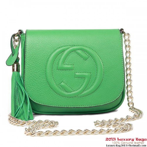 Geantă de umăr cu lanț din piele verde Gucci Soho 323190