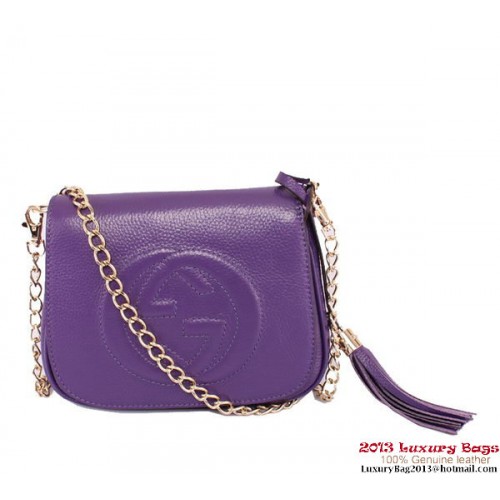 Geantă de umăr cu lanț din piele Gucci Soho 323190 Violet închis