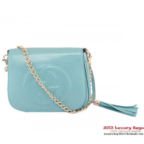 Geantă de umăr cu lanț din piele Gucci Soho 323190 Albastru regal