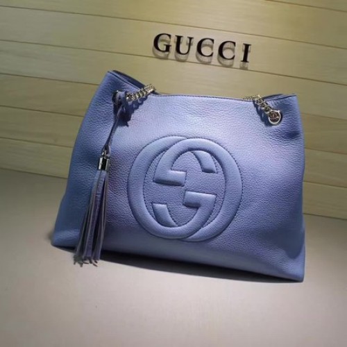 Geantă tote Gucci Soho medie din piele de vițel 308982 albastră