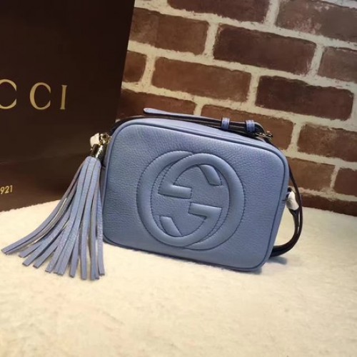 Geantă Gucci Soho din piele metalică Disco 308364 Albastră