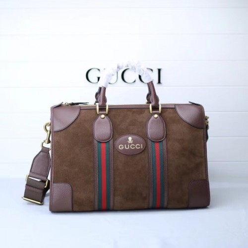 Geantă de voiaj Gucci Suede cu sistem Web 459311 maro