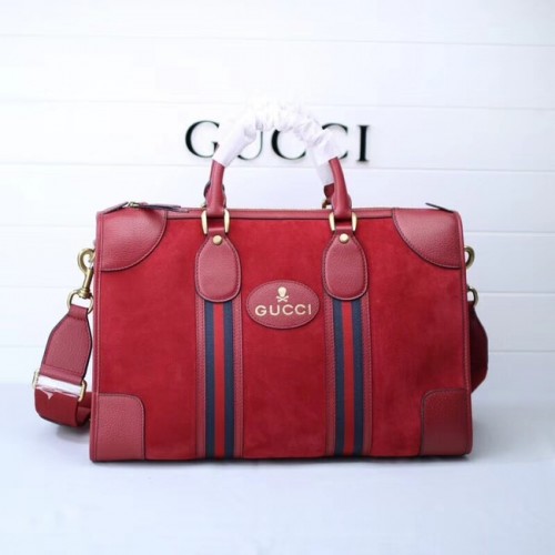 Geantă de voiaj Gucci Suede cu Web 459311 roșie