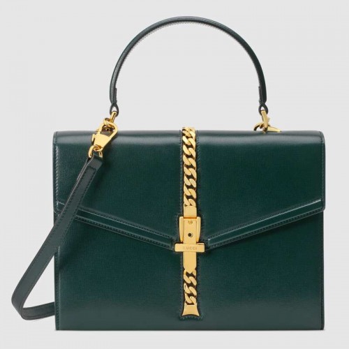 Geantă mică Gucci Sylvie 1969 cu mâner superior 602781 verde