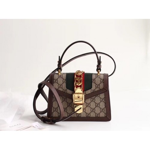 Geantă mini Gucci Sylvie GG Supreme din pânză 470270 maro