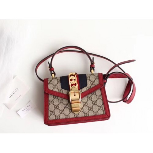 Geantă mini Gucci Sylvie GG Supreme din pânză 470270 roșie
