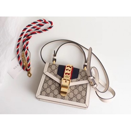 Geantă mini Gucci Sylvie GG Supreme din pânză 470270 albă