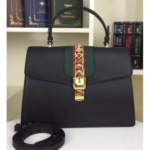 Geantă de umăr din piele Gucci Sylvie 421665 Neagră