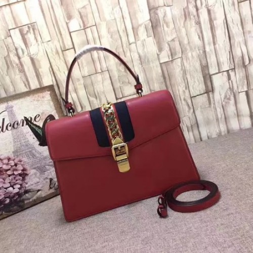 Geantă Gucci Sylvie din piele cu mâner superior 431665 Roșie