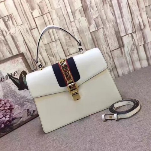 Geantă Gucci Sylvie din piele cu mâner superior 431665 Albă
