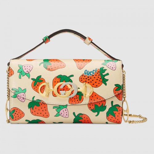 Gucci Zumi geantă mini cu imprimeu căpșuni 564718
