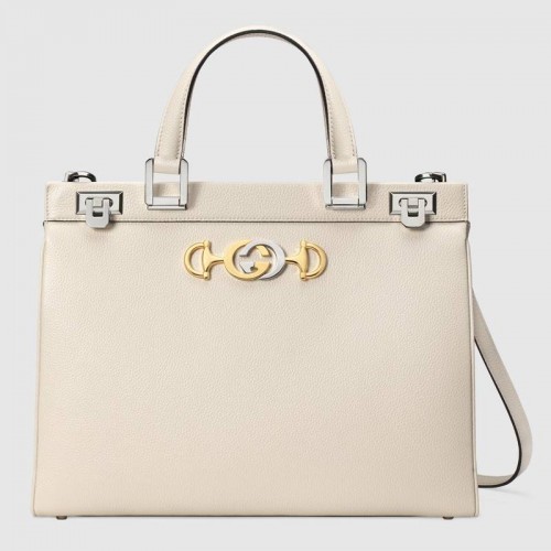 Geantă Gucci Zumi din piele granulată, medie, cu mâner superior 564714 albă