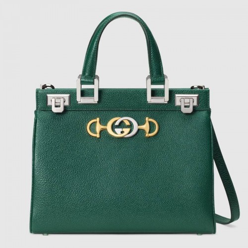 Geantă mică Gucci Zumi din piele granulată cu mâner superior 569712 Verde închis