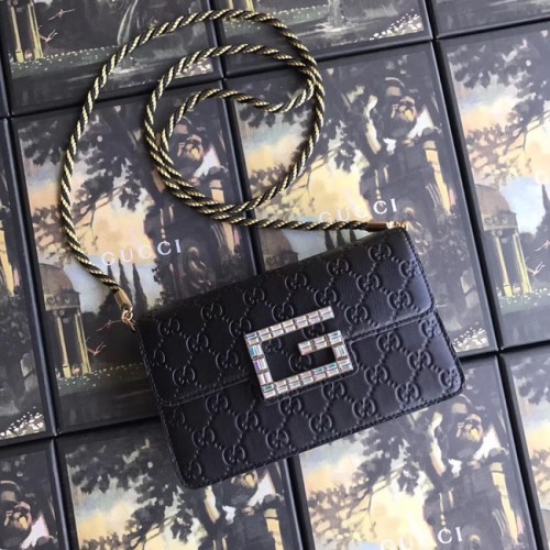 Geantă de umăr din piele Gucci cu Square G 544242 neagră