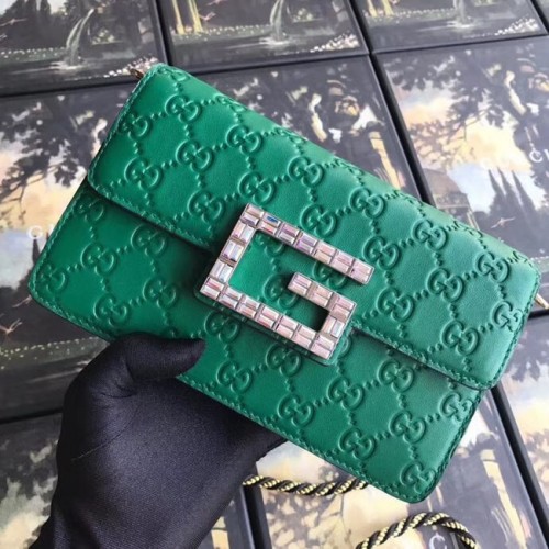 Geantă de umăr din piele Gucci cu Square G 544242 verde