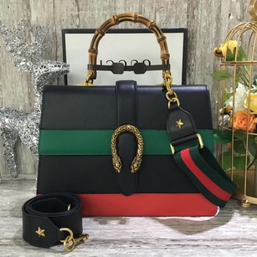 Geantă Gucci Dionysus din piele cu mâner superior 421999 Negru, verde și roșu