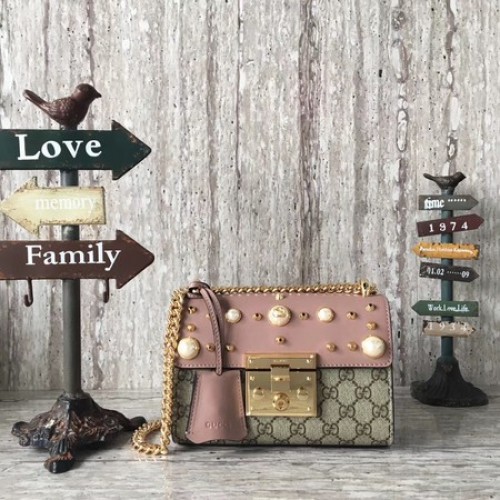 Geantă de umăr Gucci Padlock mică cu inele GG 432182 roz