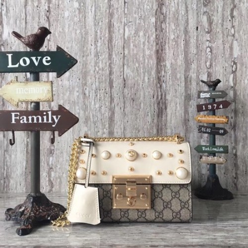 Geantă de umăr Gucci Padlock mică cu GG 432182 albă