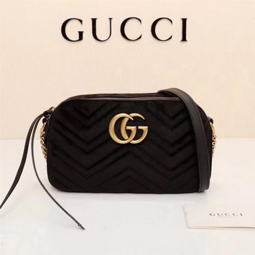 Geantă de umăr Gucci GG Marmont Matelasse din catifea 447632 neagră