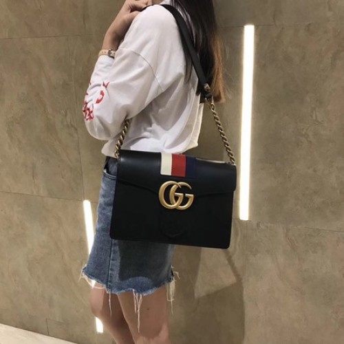 Geantă de umăr din piele Gucci GG Marmont 476468 Neagră