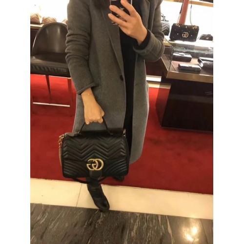 Geantă mică Gucci GG Marmont cu mâner superior 498110 Neagră